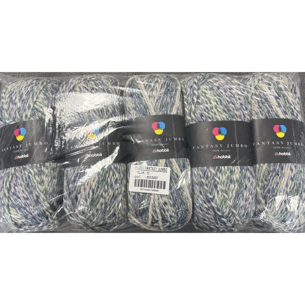 Hobbii Fantasy Jumbo Yarn Lot of 5 Color 15 Blue Green Gray Super Bulky 1310 Yds